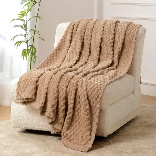 Vista 20 de FY FIBER HOUSE Manta de Vellón para Sofá 300GMS Súper Suave de Felpa Difusa Mantas y Cobijas para Sofá Cama Oficina, 40x50 Pulgadas, Beige