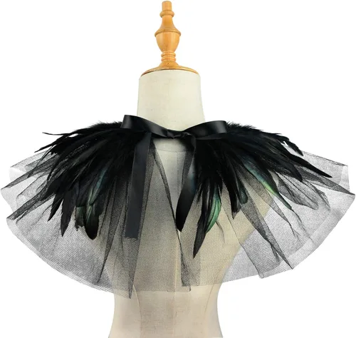 Vista 5 de HOMELEX Gargantilla de plumas con plumas naturales victorianas góticas para Halloween