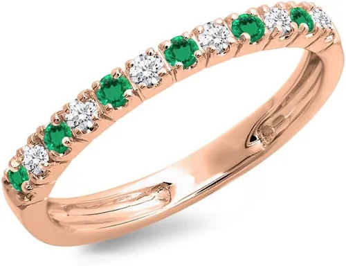Vista 7 de Alianza de boda de media eternidad con esmeralda verde alternativa y diamante blanco para mujer, anillo de boda de esmeralda verde con acabado