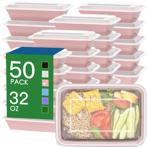Vista 9 de Paquete de 50 (100 piezas) Recipientes para Preparación de Comidas de 32 oz Reutilizables con Tapas de Apertura Fácil, Resistentes a Prueba de Fugas