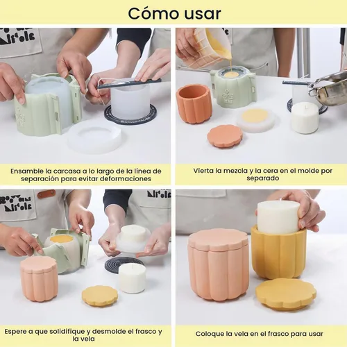 Vista 7 de BOOWAN NICOLE Molde de silicona para recipiente de vela para hormigón, moldes de maceta de tarro de vela, molde de silicona para bricolaje SH0799