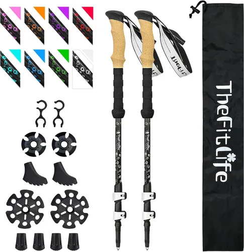 Vista 12 de Bastones de senderismo de fibra de carbono TheFitLife – Bastón de senderismo plegable y telescópico con mango de corcho natural y empuñaduras EVA