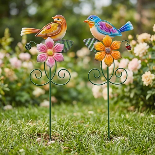 Vista 11 de Topadorn Juego de 3 estacas de jardín florales para exteriores, impermeables, de metal, para césped, patio, camino y maceta, juego de 3, abeja