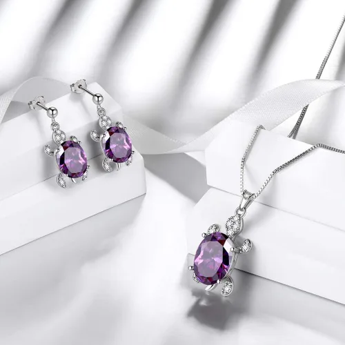 Vista 3 de Aurora Tears Tutrle Jewelry - Collar de plata de ley 925 para mujer, diseño de tortuga de animales marinos, pendientes, anillo, pulsera de circonita