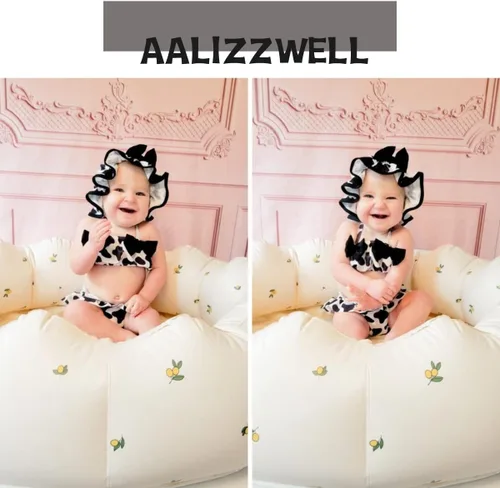 Vista 2 de Aalizzwell Conjunto de bikini de 3 piezas para niñas pequeñas con sombrero