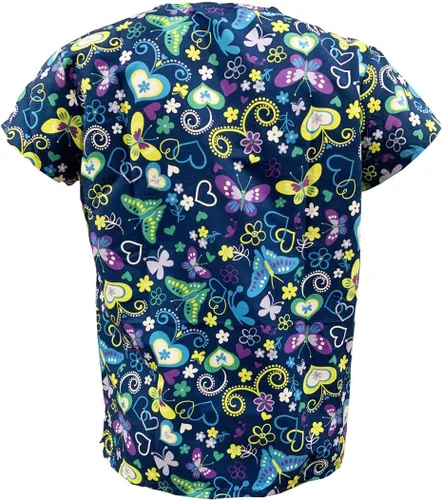 Vista 2 de Top médico con cuello en V para mujer, microfibra ultra suave al tacto, unicornio floral, S-3XL