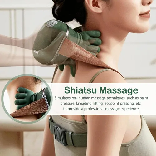 Vista 3 de Masajeador de cuello con dedos, masajeador térmico biónico, masajeador de cuello y hombros, masaje eléctrico inalámbrico portátil Shiatsu 4D, diseño