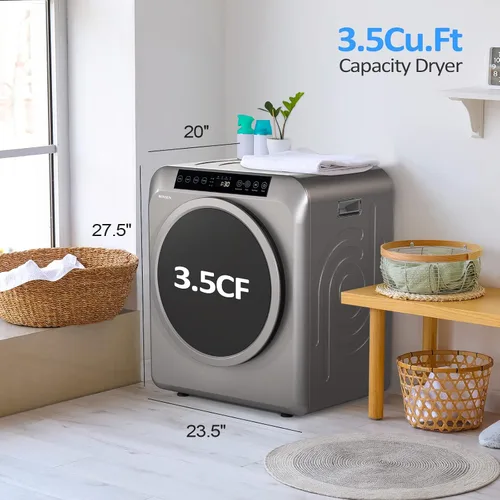 Vista 7 de Bonnlo Secadora de ropa portátil de 3.5 pies cúbicos, máquina secadora de tambor de carga frontal con panel de control LED y tambor de acero Gris