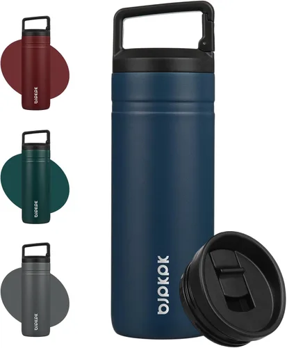Vista 26 de BJPKPK - Botella de agua aislada con 2 tapas, vaso/taza de viaje de acero inoxidable de 20 onzas con aislamiento al vacío de doble pared, taza