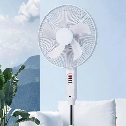 Vista 7 de Ventilador accionado solar blanco, ventilador de pedestal de 16 pulgadas