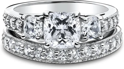 Vista 2 de BERRICLE Sterling Silver 3-Stone Wedding Engagement Promise Rings for Her, Stackable Band Ring Set for Women, Cubic Zirconia CZ - Sapphire-Blue