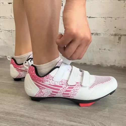 Vista 5 de Zapatos de ciclismo unisex para interiores y exteriores, compatibles con pedales de bicicleta Pelaton y Shimano, tacos Delta preinstalados con 3