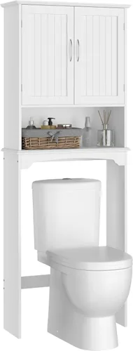 Vista 10 de Yaheetech Almacenamiento sobre el inodoro con 2 puertas y estante ajustable, estante de inodoro independiente de madera que ahorra espacio, gabinete