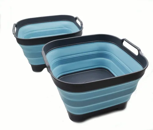 Vista 9 de SAMMART Sartén plegable de 2.64 galones con tapón de drenaje, lavabo plegable, tina portátil para lavar platos, bandeja de almacenamiento de cocina