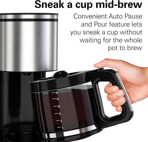 Vista 6 de Hamilton Beach Cafetera programable de 14 tazas con medidor fácil de medir, filtro reutilizable iluminado, depósito de agua extraíble de 70 oz