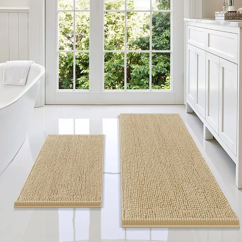 Vista 45 de Juego de alfombras de baño Smiry de 2 piezas, suave alfombra absorbente de chenilla y juego de alfombra en forma de U para inodoro, alfombra de baño