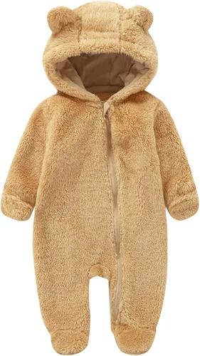 Vista 15 de CAHL&FAUO Traje de nieve para recién nacido, con diseño de oso de dibujos animados, mameluco de forro polar con capucha