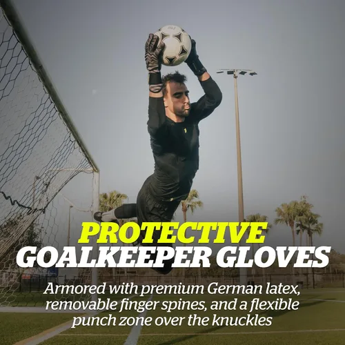 Vista 2 de Guantes de portero Storelli Electric, protección de mano de alto impacto con 5 espinas de dedo extraíbles y correa de muñeca