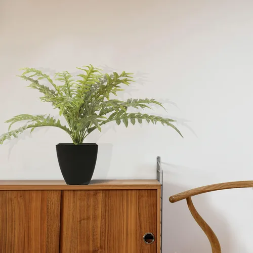 Vista 3 de Helecho Boston artificial de 15.5 pulgadas, plantas en maceta de tamaño mini, planta artificial con 29 hojas, perfecta para decoración de interiores