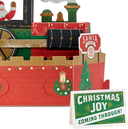 Vista 3 de Hallmark Paper Wonder - Tarjeta de felicitación desplegable de Navidad con sonido y movimiento (tren de Navidad, reproduce "Deck the Halls")