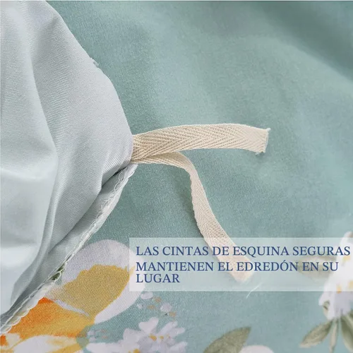 Vista 5 de Nanko Juego de funda de edredón de tamaño matrimonial, estampado de hojas florales verdes, funda de edredón de microfibra con lazos de cremallera