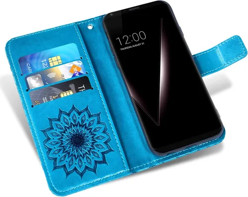 Vista 3 de Funda de teléfono para LG V35 ThinQ V30 Plus con protector de pantalla de vidrio templado y cubierta abatible de cuero, soporte para tarjetas