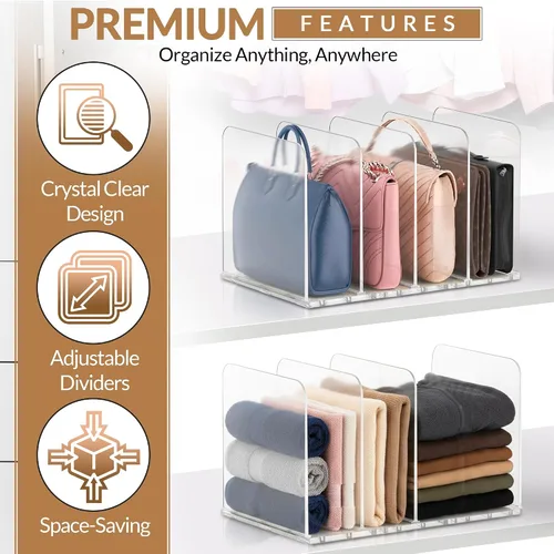 Vista 8 de Organizador de bolsas y bolsos ajustables para clóset Divisores de estantes transparentes para organización del armario, separador vertical
