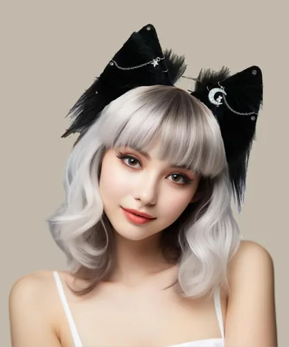 Vista 7 de VIGVAN Accesorios de orejas de gato para cosplay, punk, gótico, cruz, orejas de gato, pinzas para la cabeza
