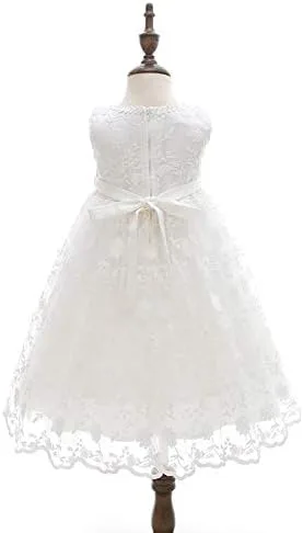 Vista 4 de CareCheer Sleeveless Ivory Long Baby Girl Christening Baptism Dress Flower Girl Dedication Blessing Gown