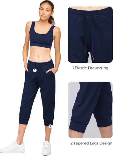 Vista 5 de STELLE - Pantalones capri para mujer de algodón con cordón cómodo con bolsillos