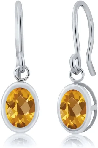 Vista 125 de Gem Stone King Aretes colgantes de plata de ley 925 de 0.276 x 0.197 in con piedra natal ovalada de alambre francés para mujer