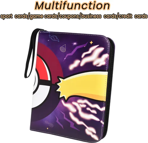 Vista 4 de Carolvy Carpeta de tarjetas Pokemon de 4 bolsillos carpeta de 400 bolsillos con 50 fundas extraíbles soporte para álbumes de coleccionista