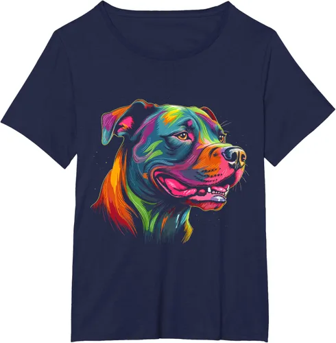 Vista 18 de Pit Bull Mom Dog Lover Colorido Artistic Pitbull Owner - Camiseta para mujer, Negro