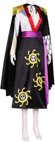 Vista 3 de Gionli Traje de cosplay de anime para adultos, tamaño Queen, Boa Hancock Cheongsam, disfraz de Halloween, kimono, vestido con capa