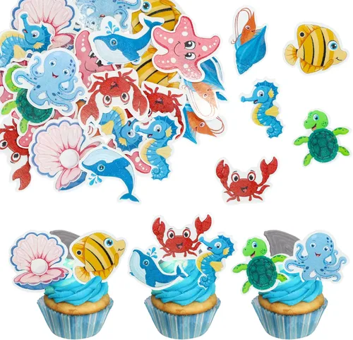 Vista 11 de Gyufise 1 pieza de decoración para pastel de cumpleaños Moana con purpurina de hoja de palma, flor de moana para pastel tropical hawaiano Luau, baby