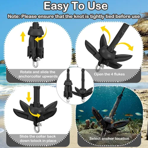 Vista 6 de Lounsweer Paquete de 2 anclajes de kayak marino de 1.5/3.5 libras, kit de anclaje plegable para barco, kayak, pesca, accesorios para botes pequeños