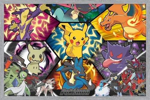 Vista 16 de Trends International Pokémon: Battle Art - Póster de pared de grupo, 22.4 pulgadas de largo x 14.7 pulgadas, versión enmarcada en madera de granero