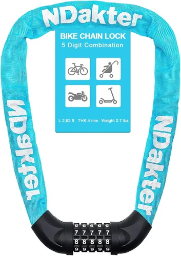 Vista 52 de NDakter Cerradura de cadena para bicicleta, combinación de 5 dígitos, resistente, antirrobo, cerradura de bicicleta de seguridad