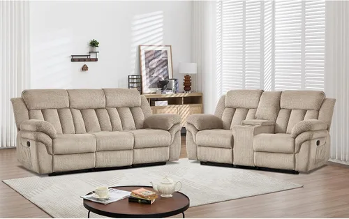 Vista 16 de CANMOV Juego de sofá reclinable, sofá biplaza reclinable manual y sofá de 3 plazas con reposabrazos sobrerelleno para sala de estar, muebles de Gris