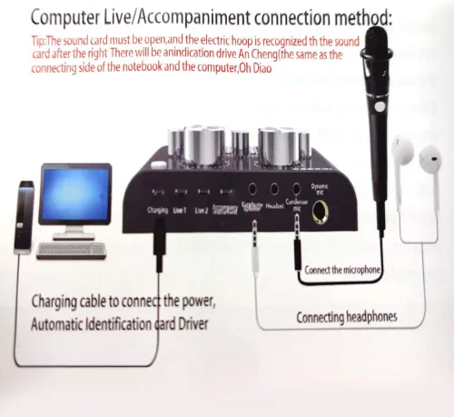 Vista 7 de V8 - Tarjeta de sonido en vivo, mezclador de audio USB Tarjeta de sonido externa para micrófono, tarjeta de sonido KTV en vivo, tarjeta de sonido