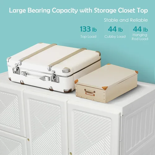 Vista 6 de Tangkula Armario Closet Portátil, Organizador de Ropa Plegable con Almacenamiento de Cubículos, Varillas para Colgar, Fácil de Ensamblar