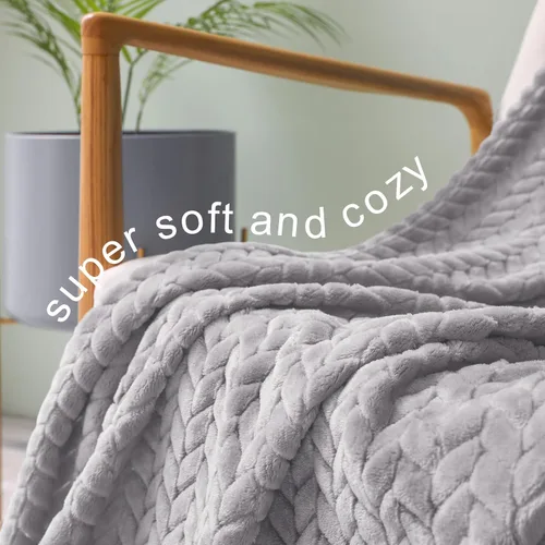 Vista 4 de Exclusivo Mezcla Manta de forro polar gris claro tamaño Queen para cama, 90 x 90 pulgadas, suave y acogedora manta decorativa 3D de franela