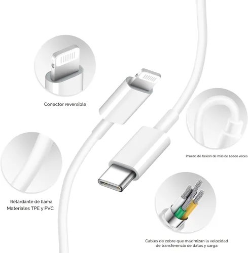 Vista 9 de Cargador para iPhone 14 13 12 de carga rápida de 20 W PD USB C cargador de pared con cable de carga rápida de 6 pies compatible con iPhone Blanco