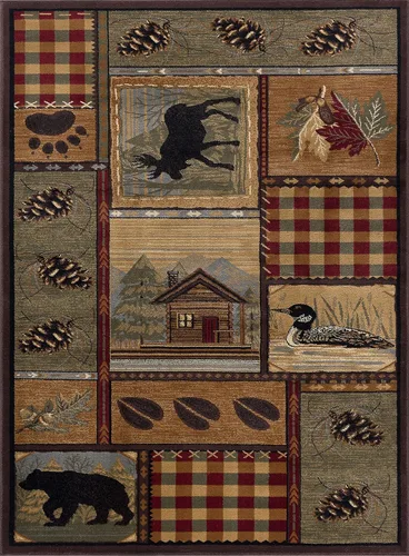 Vista 3 de Tayse Homespun Cabin - Alfombra multicolor de 5 x 7 pies para sala de estar, dormitorio o comedor, lodge, novedad