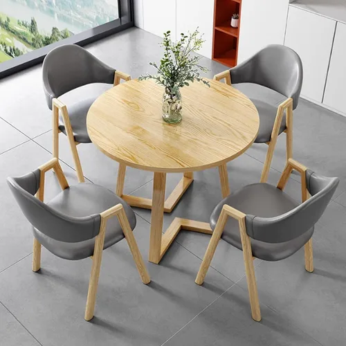 Vista 16 de YVYKFZD Office Reception Room Club Table and Chair Set, Simple Kitchen Dining Table Set for 4, Round Conference Table with Metal Legs, Small