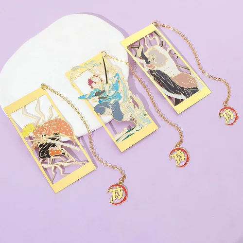 Vista 5 de Demon Metal - Marcapáginas de anime Kawaii Kamado Tanjirou, Agatsuma Zenitsu, Hashibira Inosuke, suministros escolares, regalos para hombres