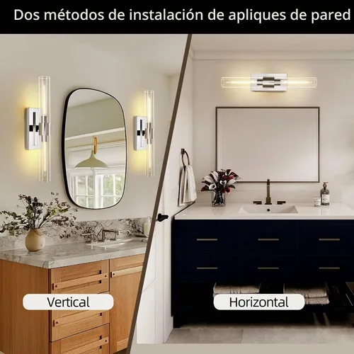 Vista 2 de Apliques de pared cromados, apliques de baño de 22.8 pulgadas, apliques de pared para interiores arriba y abajo, juego de dos apliques de pared