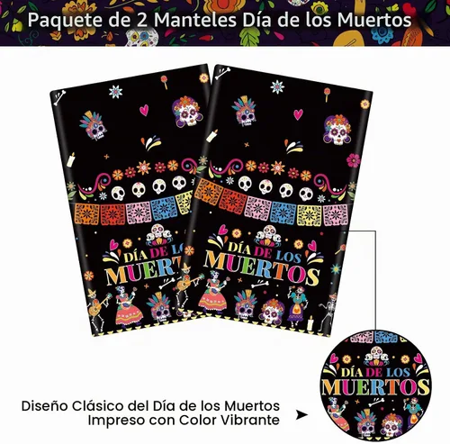 Vista 4 de 2 Piezas Mantel del Día de los Muertos - Mantel de Plástico Dia De Los Muertos, Mantel Desechable con Calavera de Azúcar Floral Cubierta de Mesa