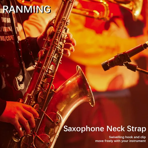 Vista 7 de RANMING Saxophone Neck Strap,Leather Saxophone Strap Closed Swivel Metal Hook with Rubber Ring,Adjustable length Alto Sax Neck Strap for Soprano