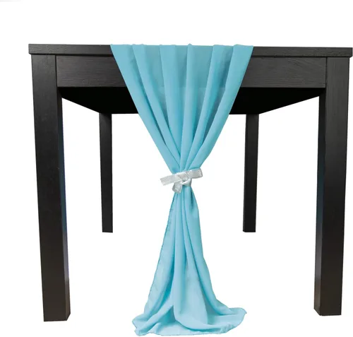Vista 13 de Camino de mesa de gasa de 10 pies, 27 x 120 pulgadas, romántica tela transparente para decoraciones de boda, baby shower, fiesta de cumpleaños